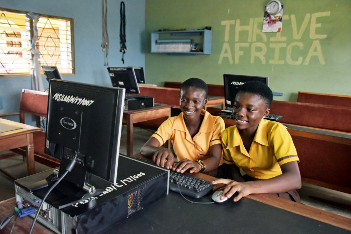 Students with Turing Trust computers at Prabon Junior High School in Ghana’s Ashanti Region 