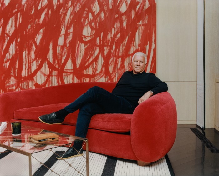 Larry Gagosian with Untitled, 2005, by Cy Twombly 