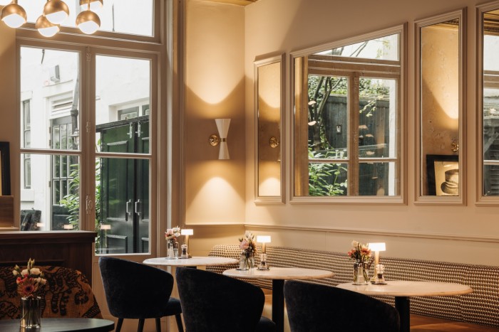 Inside the Living Room restaurant at Amsterdam’s renovated Hotel 717