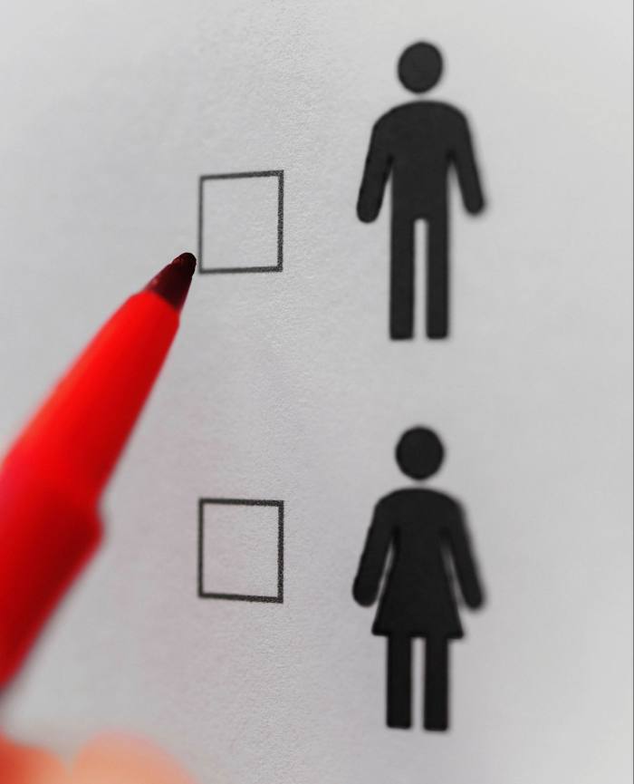 Hand with a pen on male and female gender checklist 
