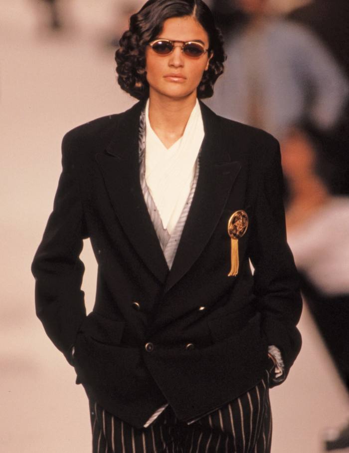 Helena Christensen modelling Mitsuhiro Matsuda in Paris, 1990