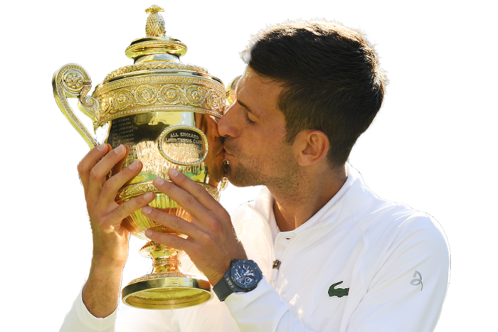 Novak Djokovic kissing the Wimbledon trophy