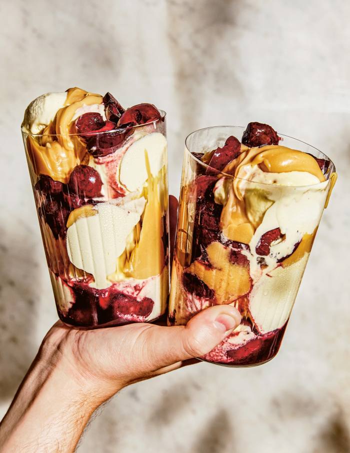 The smoked cherry and whisky butterscotch sundae from Helen Graves’ new book Live Fire (Hardie Grant, £26)