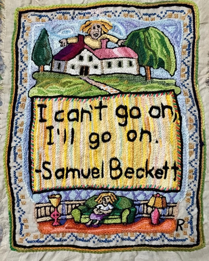 A satirical tapestry by cartoonist Roz Chast