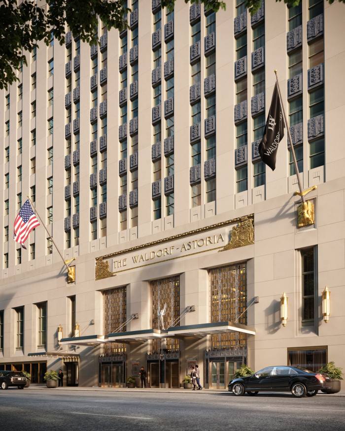 The Park Avenue entrance to The Towers at the Waldorf Astoria in New York