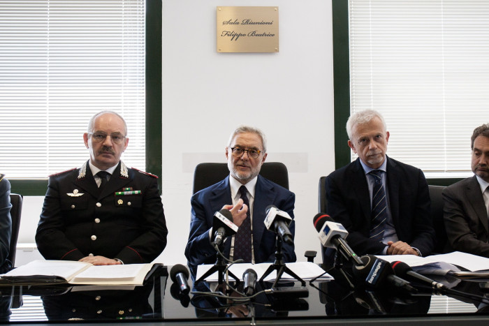 Chief Prosecutor Giovanni Melillo talk with media about the Cartagene Operation in Naples, Italy