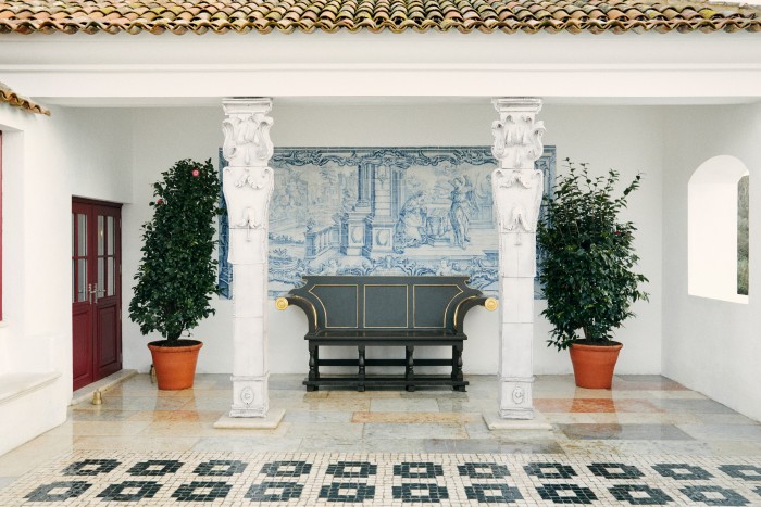 The entrance terrace with an 18th-century azulejo-tile panel