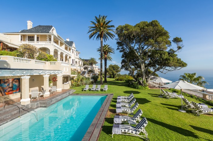The pool and terrace at Ellerman House, Cape Town