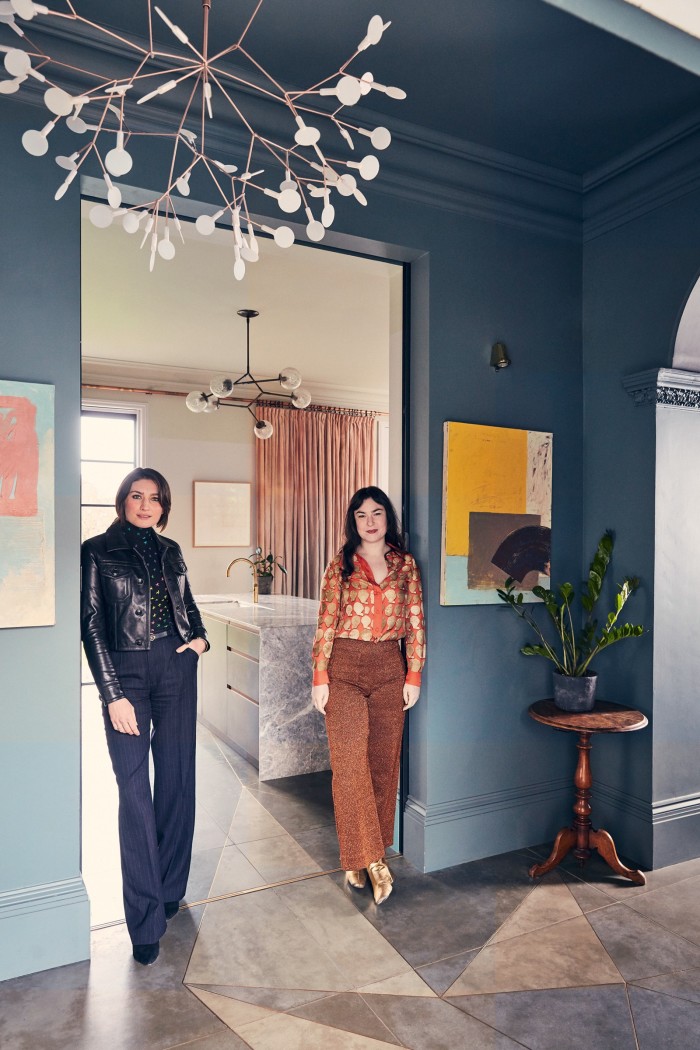 Victoria Williams (left) and Rachel Chudley in the hallway of one of Chudley’s recent projects in Highgate, with two works by Joseph Goody (both Untitled) hung against walls of custom-mixed paint