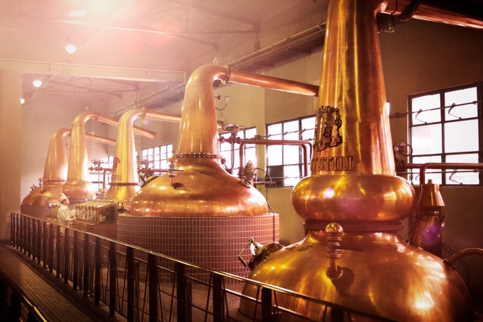 The distillery uses eight pairs of copper stills in varying shapes and sizes