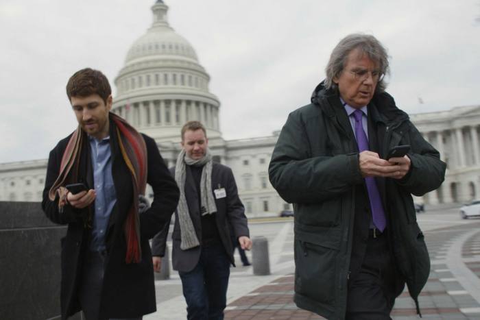 Contributors include (from left) Tristan Harris, formerly of Google; Sandy Parakilas, former Facebook operations manager, and Roger McNamee, author of ‘Zucked: Waking Up to the Facebook Catastrophe’