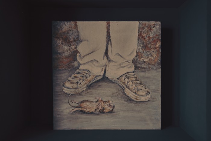 A painting by Bridges’ mother-in-law of his legs and a dead rat, which he considers “the most beautiful insult”