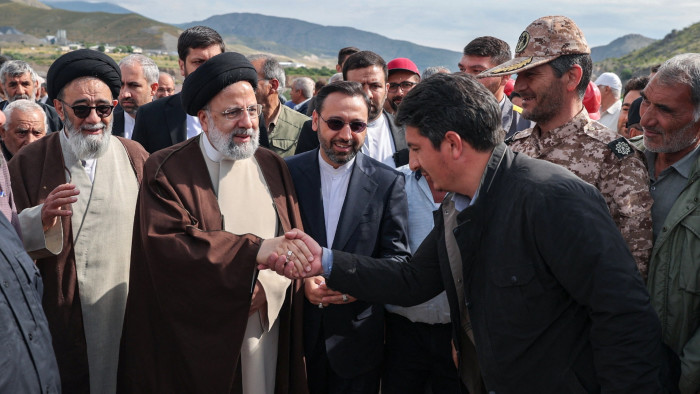 Ebrahim Raisi and his entourage at an event to inaugurate a dam in Azerbaijan hours before the helicopter crash 