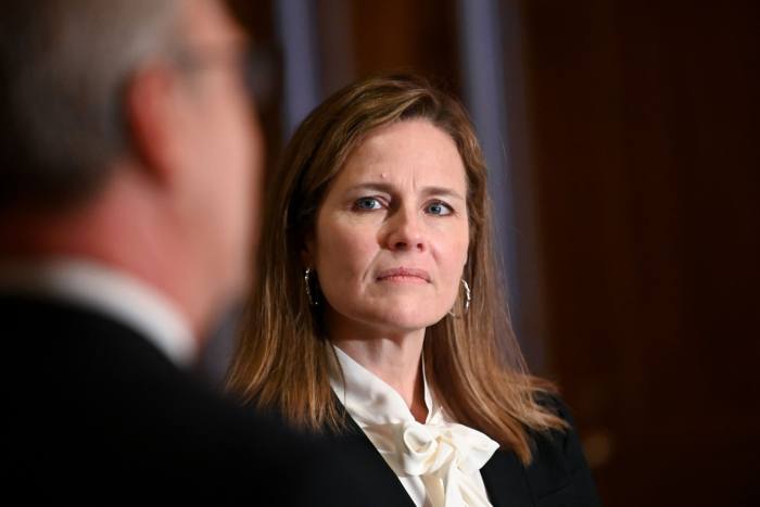 Amy Coney Barrett, Trump’s nominee for the Supreme Court, in Washington this month. ‘Barrett’s confirmation would escalate the already existing nuclear arms race between liberals and conservatives. It cannot end in a good place,’ warns Norman Ornstein, a leading scholar of US politics 