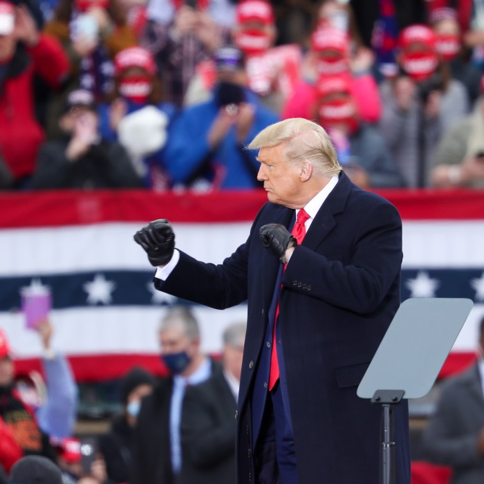 Donald Trump addresses a rally in Pennsylvania in October last year. Many of his supporters still believe the US presidential election was rigged