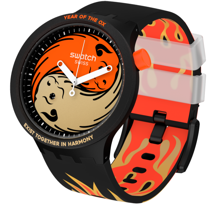Swatch Ox Rocks: dial decorated with two black Swarovski crystals in a plastic case, £108