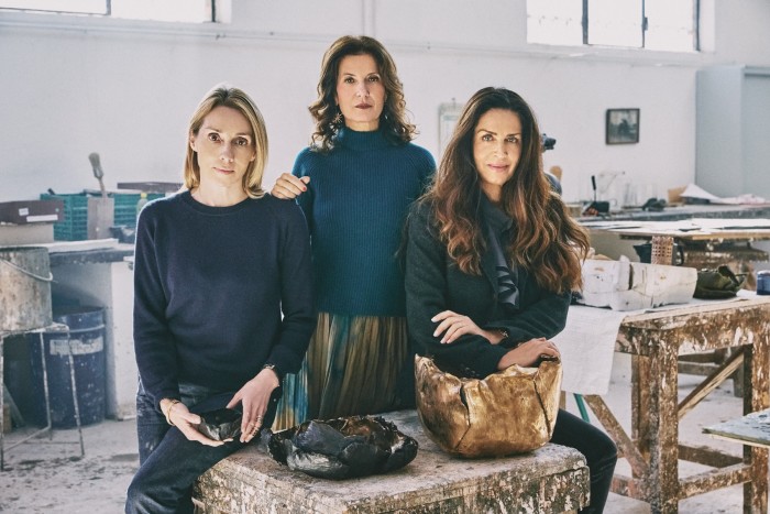 Osanna Visconti with The Invisible Collection founders Isabelle Dubern (left) and Anna Zaoui (right) at the Milan foundry where she works