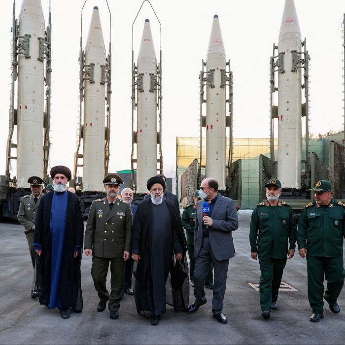 Raisi attends a ceremony to unveil ballistic missiles in Tehran in August 2023 