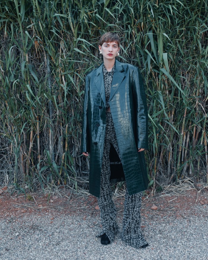 Rolf wears Lanvin leather coat, POA, organza and tweed jacket, €2,490, and organza and tweed trousers, €1,390. Maison Margiela leather Tabi boots, £1,450