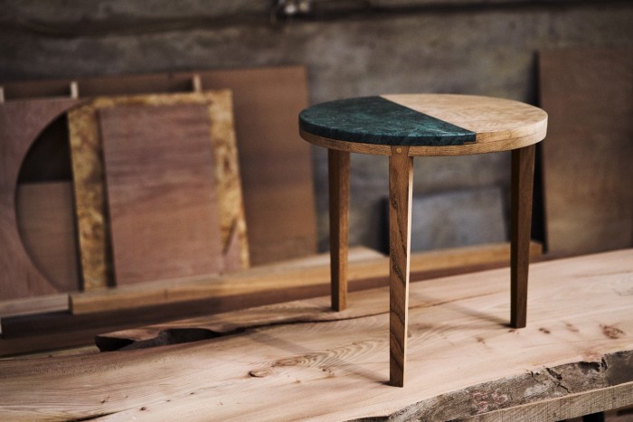 An oak and marble side table from their new Foresta collection, £774, from foresttohome.com