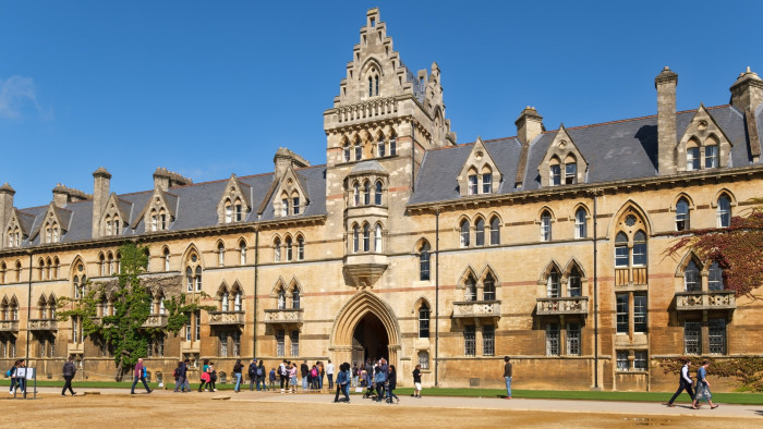 Students and families at Christ Church College in the University of Oxford