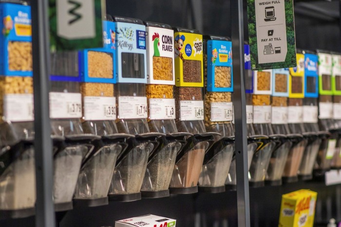 Kellogg cereal dispensers in a supermarket. The US food producer has established a framework for issuing sustainability bonds