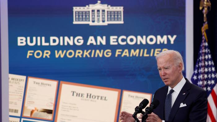 Joe Biden speaks from an auditorium on the White House campus in Washington, DC, on  October 26 2022 