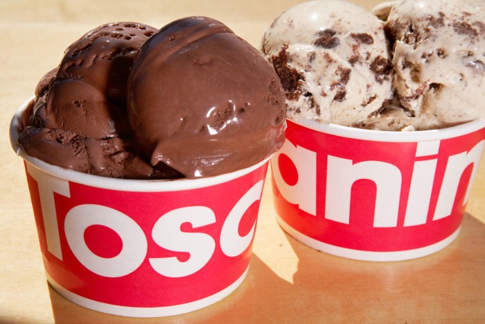 Two tubs of ice-cream labelled Toscanini’s