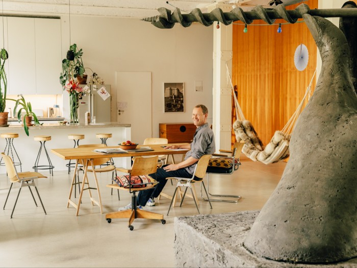 Christian Jankowski in the living area of his Berlin home