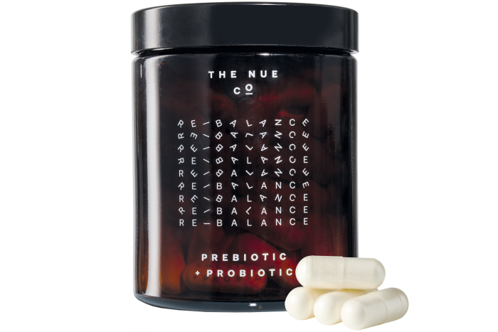 The Nue Co Prebiotic + Probiotic capsules, £55, and Skin Filter capsules, £40