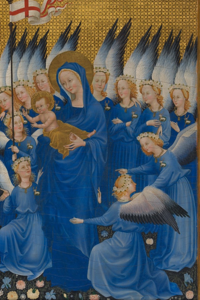 The right-hand side of the Wilton diptych, c1395-1399, in which King Richard II is presented to the Virgin and Child (pictured) by Saint John the Baptist. To be displayed in the Ashmolean Museum, Oxford, from 10 May 2024 in the NG200 National Treasures exhibition