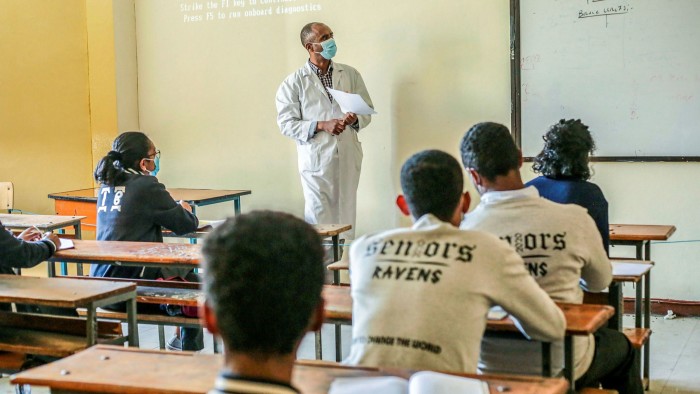 Students in an Addis Ababa classroom for a non-CSE lesson after schools reopened in October   