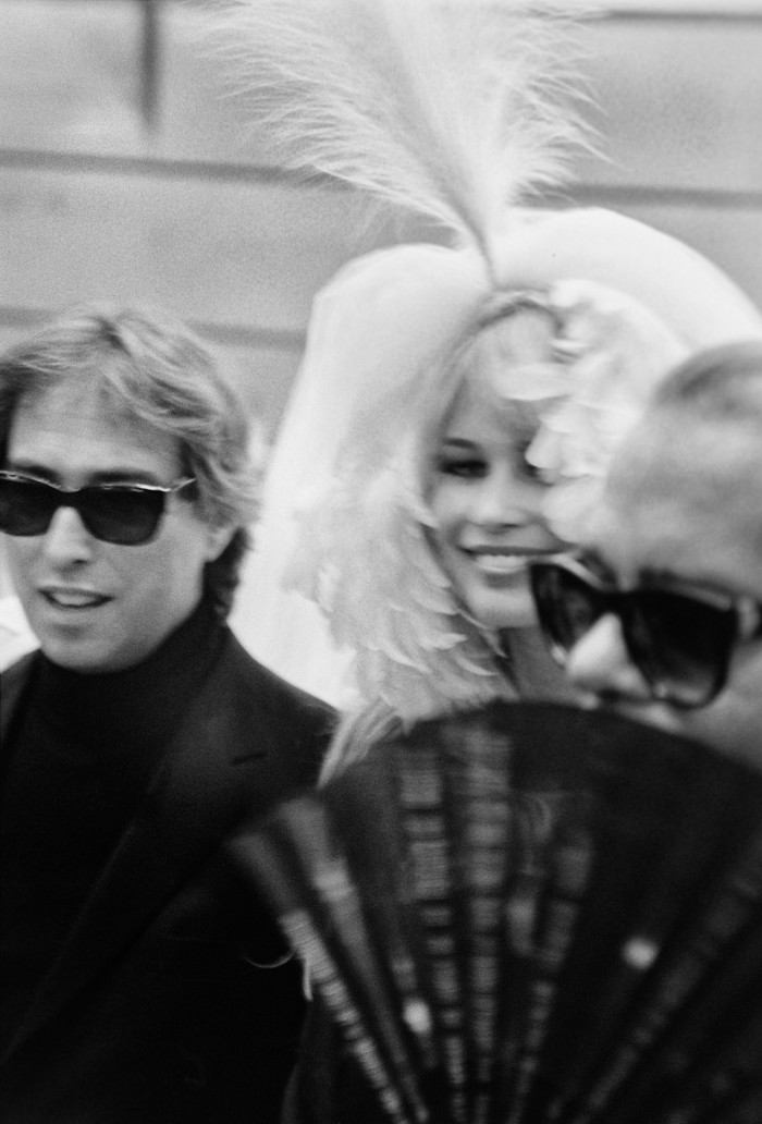Gilles Dufour, Claudia Schiffer and Karl Lagerfeld in Paris in 1993