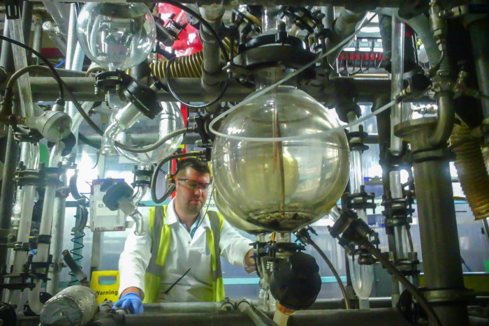 The production of chemicals for use in the contact lens industry at Cornelius Specialties in Haverhill, Cambridgeshire