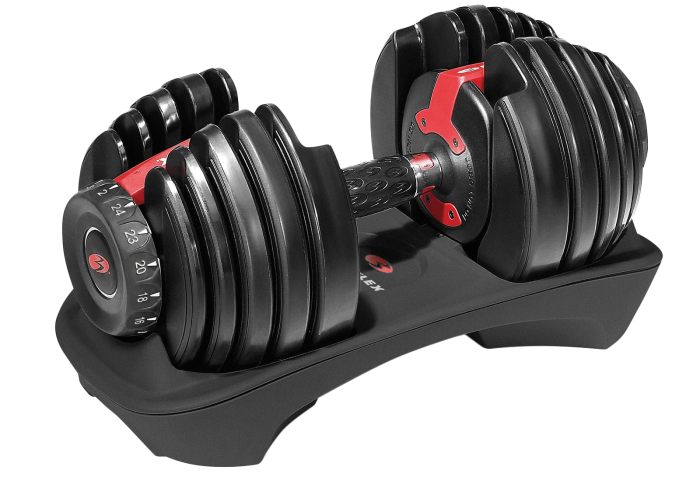Bowflex steel and rubber SelectTech adjustable dumbbell, £229, powerhouse-fitness.co.uk