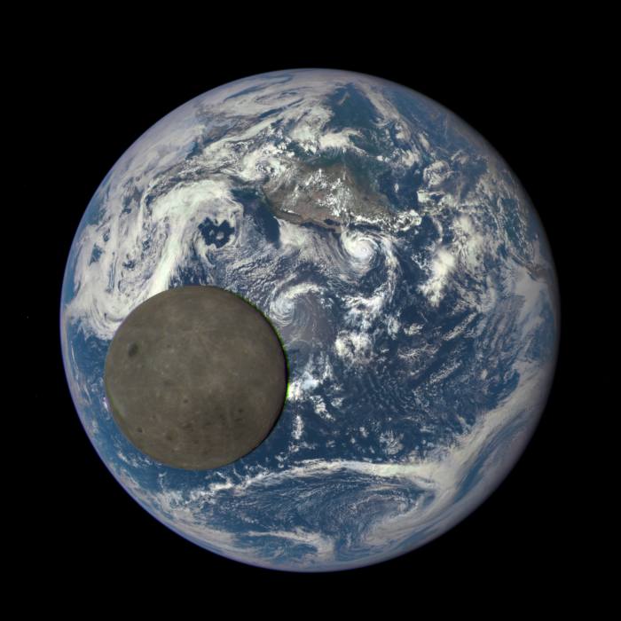 The Moon crossing the face of Earth, as captured by a Nasa camera at a distance of one million miles
