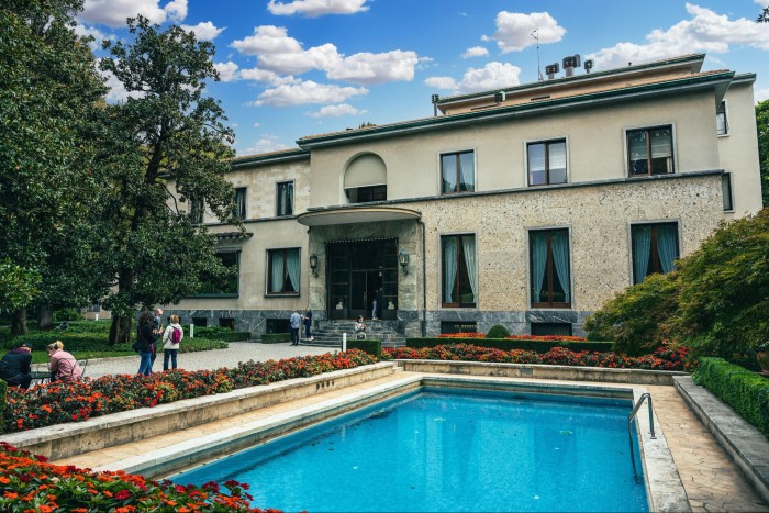 The Art Deco facade and pool of the Villa Necchi Campiglio