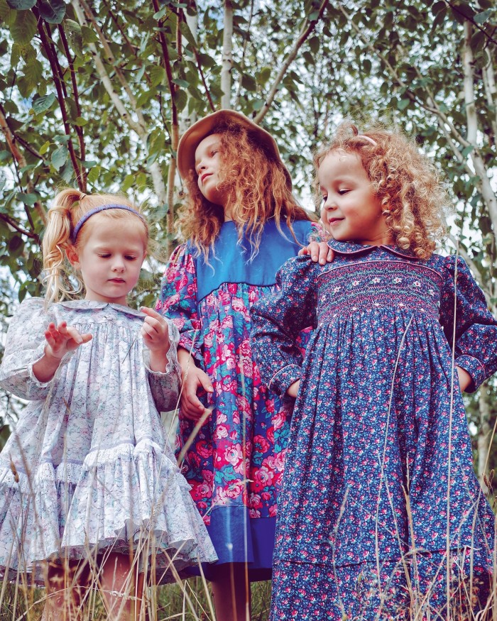 From left, a tunic dress with twirling skirt, vintage Laura Ashley dress and vintage smock-front dress, all from Wolf & Mabel