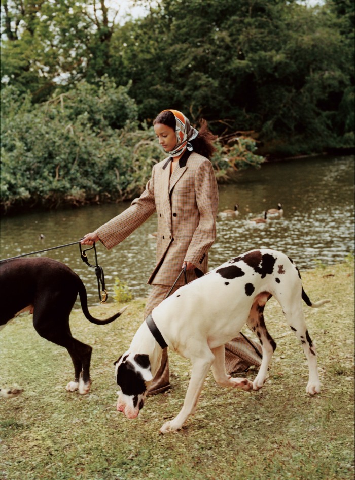 Stella McCartney wool Meya jacket, £1,295, and matching trousers, £675. Hermès silk twill La Danse des Chevaux scarf, £490