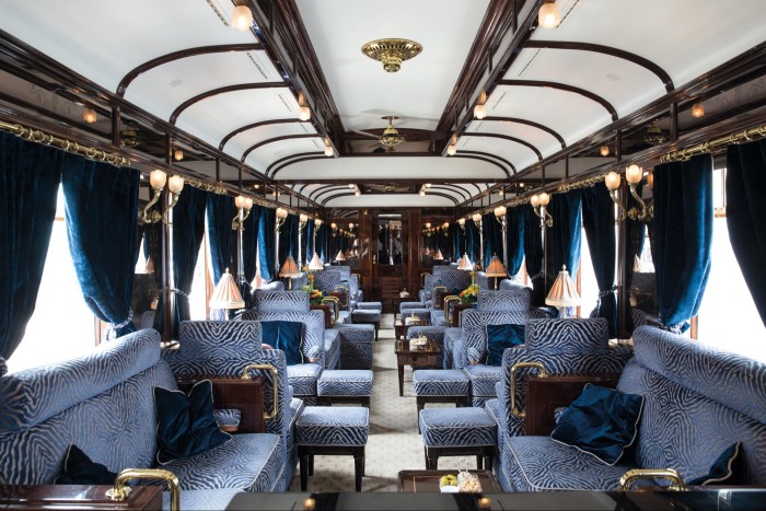 The Venice-Simplon Orient Express’s resplendent upholstered bar car