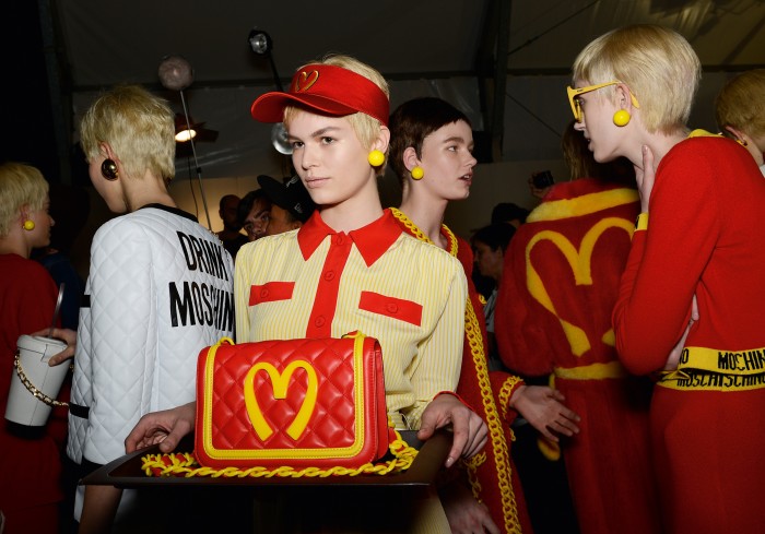 Backstage at Jeremy Scott’s 2014 show for Moschino during Milan Fashion Week