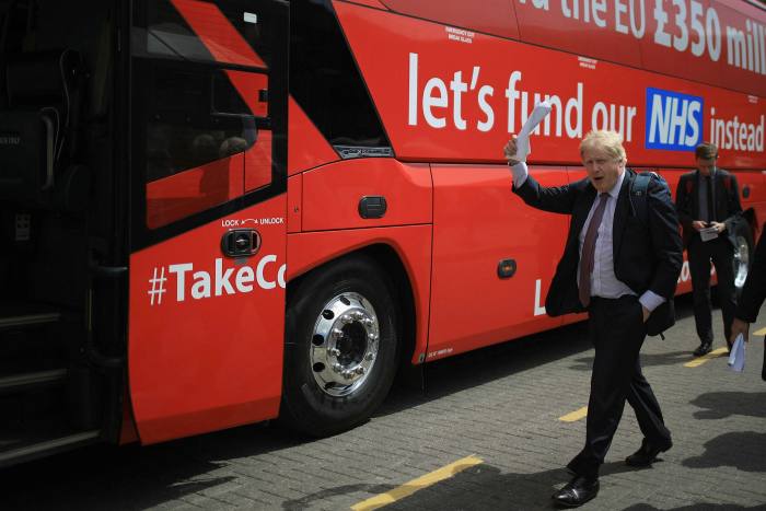 Boris Johnson prepares to board the Brexit battle bus for the Vote Leave campaign in 2016 ahead of the referendum on leaving the EU