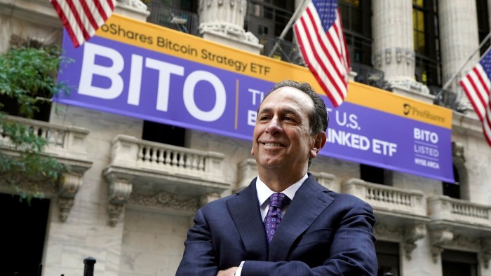 ProShares’ chief executive Michael Sapir outside the New York Stock Exchange on Tuesday