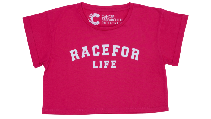 Cancer Research UK cotton Race For Life cropped T-shirt, £8. All profits go to Cancer Research UK