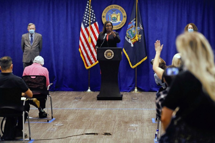 Letitia James, New York attorney-general at a press conference, in August