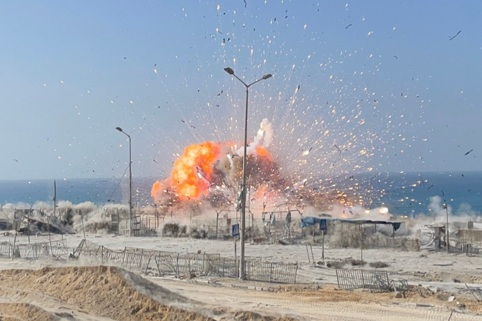 A controlled explosion of a store of rockets on a beach in Gaza on November 9 2023