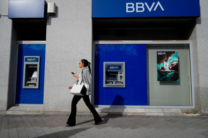 ATMs outside a BBBVA branch in Madrid