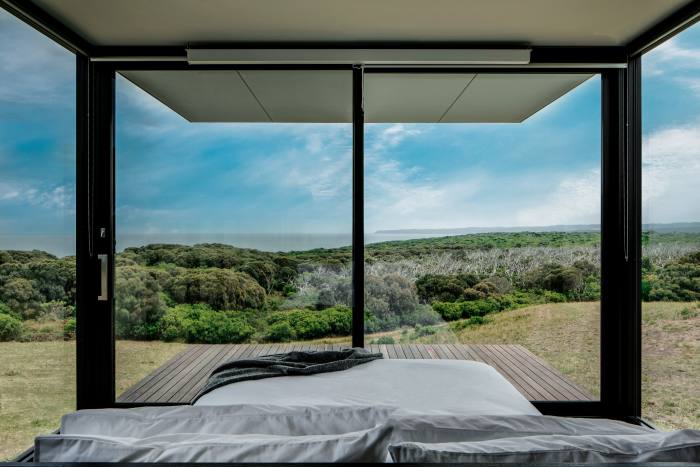 Sky Pods boast floor-to-ceiling glass walls on three sides to take in the views of Cape Otway