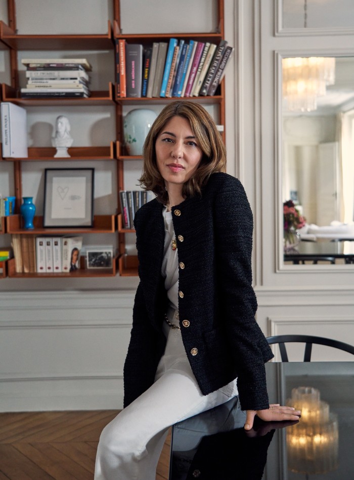 Sofia Coppola wears Chanel tweed jacket, £8,660. APC cotton T-shirt, £90. Carhartt trousers and Chanel leather and gold-metal chain CC belt, Coppola’s own. Jewellery throughout, Coppola’s own