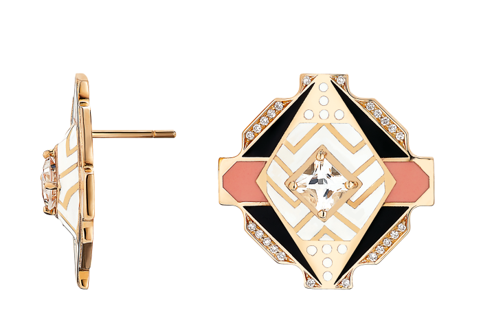 Alice Cicolini gold, topaz, diamond and lacquer-enamel Jacobean Baroque Shield earrings, £6,835